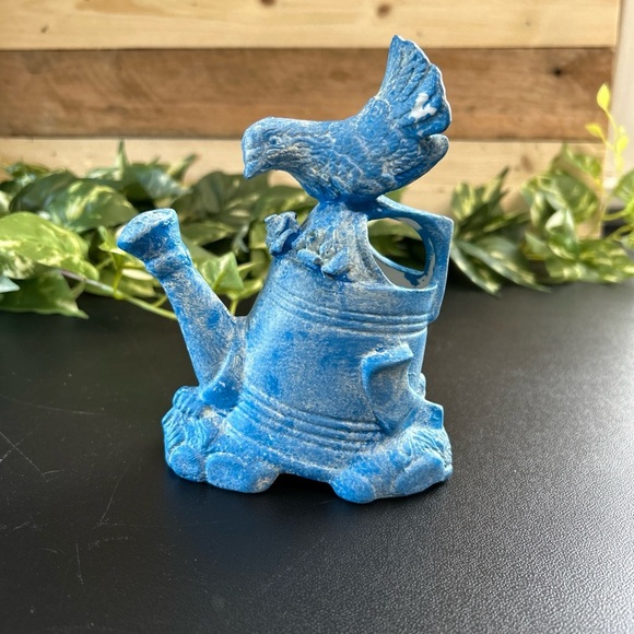 Upcycled Watering Can Planter  Ceramic Shelf Sitter Spring  Blue Counter 6.5 X 4 - Picture 13 of 13